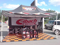 Aaltonen Motorsport set their booth near the track where spectators could see and touch an assortment of K&N air filters