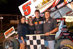 Adam Kekich enjoys the winners circle after domination at Mercer Raceway Park in the 410 cubic inch Sprint Car class