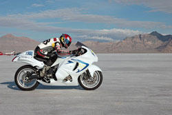 Rider/owner Paul Livingston at Bonneville on a team Hayabusa - top speed currently is 206.958 mph.