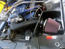 Installed. K&N Air Intake 63-2565 delivers an estimated 15+ horsepower to 2007, 2008 and 2009 Ford Mustang GT models with the 4.6L engines.