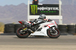 K&N Human Resources Manager, Lyn Rosas and her Yamaha YZF-R6 spend quality time together bonding at Chuckwalla Valley Raceway.