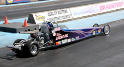 Rochelle's Cheetah powered dragster is capable of blistering an eight-mile dragstrip at well over 80 mph.