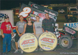 The entire POPS Race team was on hand to celebrate Kenneth Walker's ASCS win at Dallas' Devils Bowl.