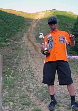 Robie Peterson holds his King of the Hill Trophy at the Hillclimb World Trophy Event in France