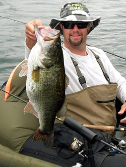 Tournament fisherman Shawn Norfolk coaxed this trophy largemouth from  Castaic Lake in California. Although not competing in a tournament on that particular day, he had managed to boat the most impressive largemouth bass of his life